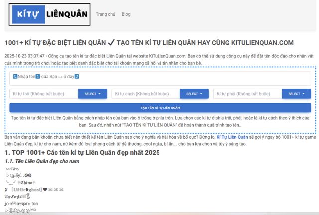 công cụ hỗ trợ tạo tên kí tự Liên Quân