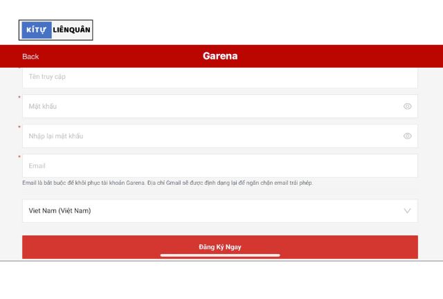 đăng ký tài khoản Garena