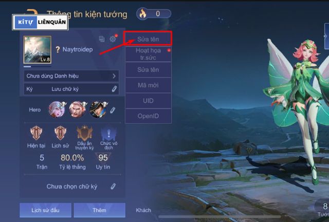 tính năng sửa tên Liên Quân